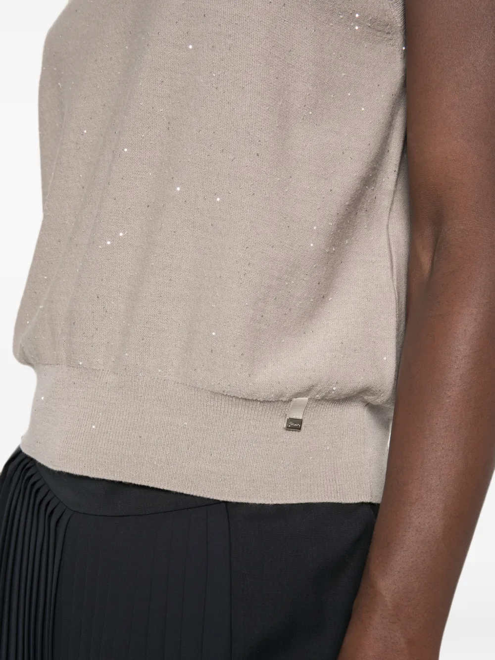 Herno Top verfraaid met pailletten en kapmouwen Beige