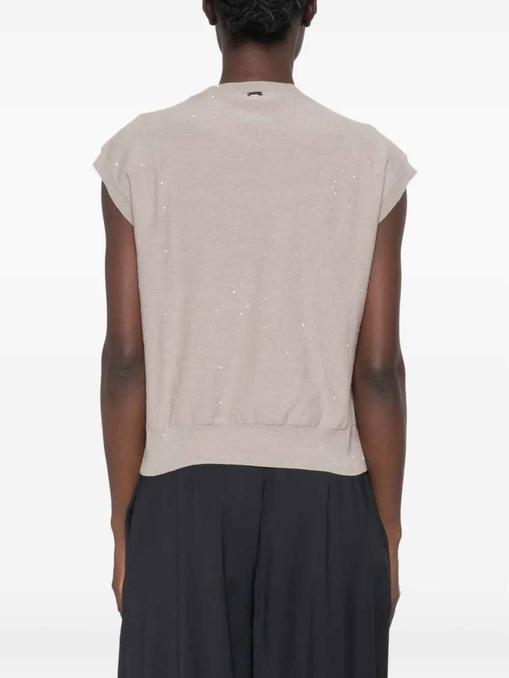 Herno Top verfraaid met pailletten en kapmouwen Beige