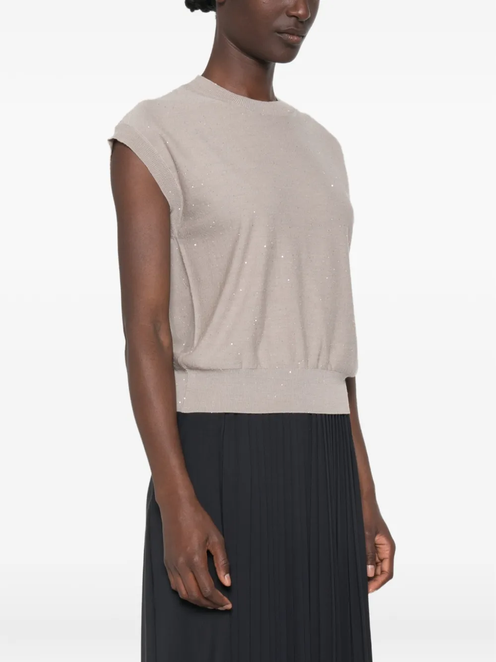 Herno Top verfraaid met pailletten en kapmouwen Beige