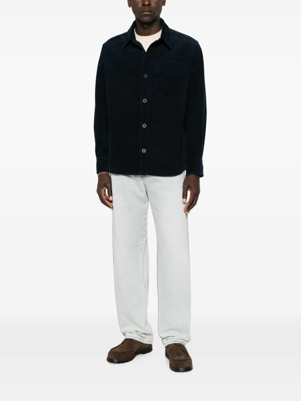 A.P.C. Ribfluwelen overhemd met borstzak Blauw