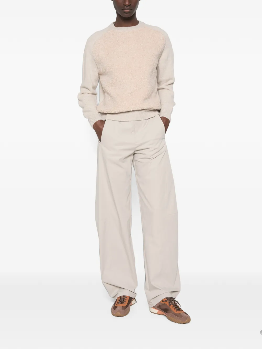 Herno bouclé-panel wool sweater Beige