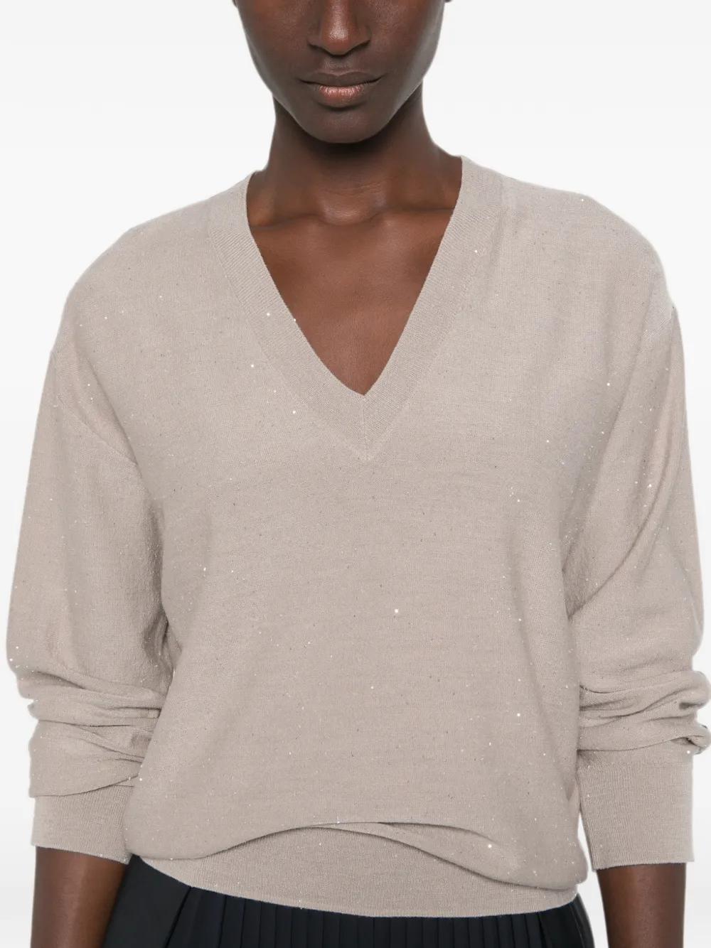 Herno Trui verfraaid met pailletten en V-hals Beige