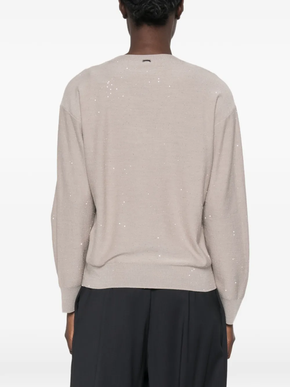 Herno Trui verfraaid met pailletten en V-hals Beige