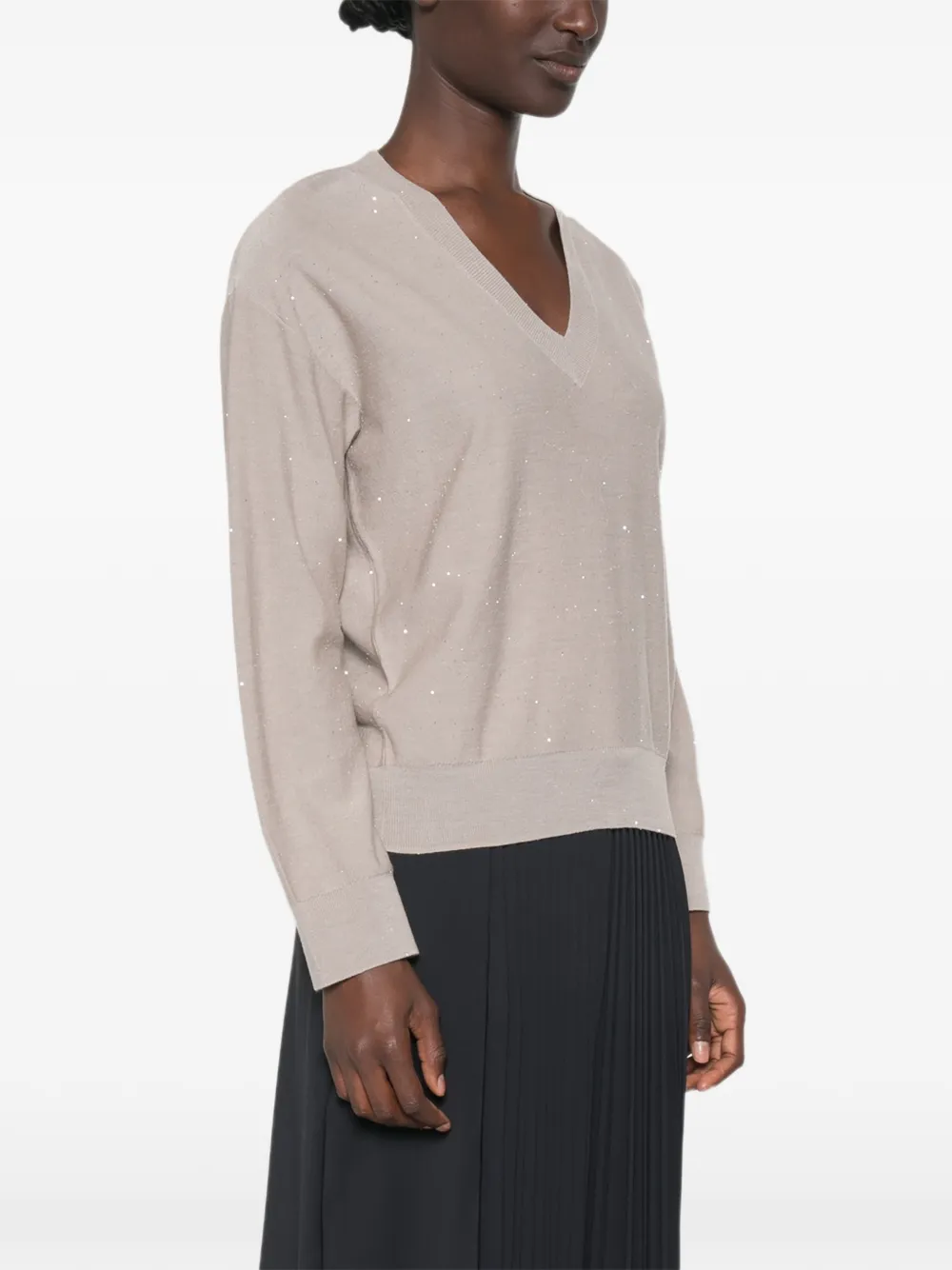 Herno Trui verfraaid met pailletten en V-hals Beige