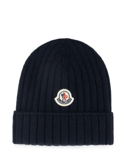 Moncler Enfant gorro tejido de canalé con parche del logo