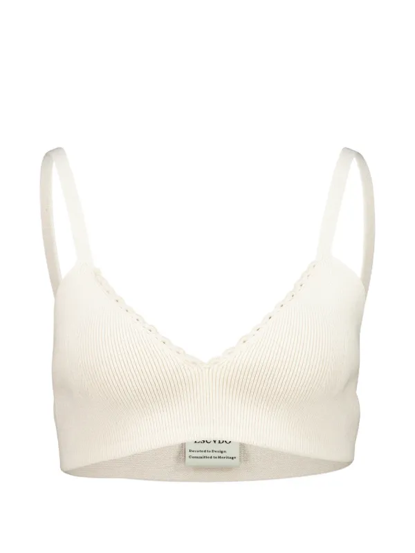Escvdo Cima Scalloped Ribbed-knit Top in Neutrals