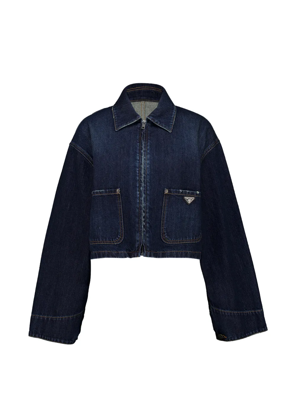 Prada logo-plaque cropped denim jacket - Blu