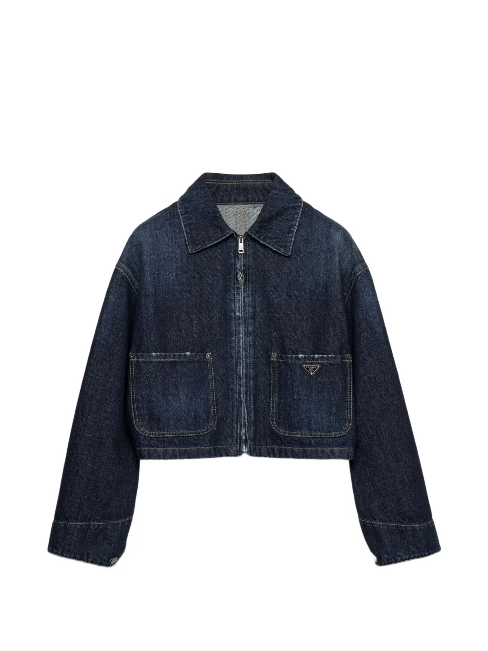 Prada logo-plaque cropped denim jacket - Blu