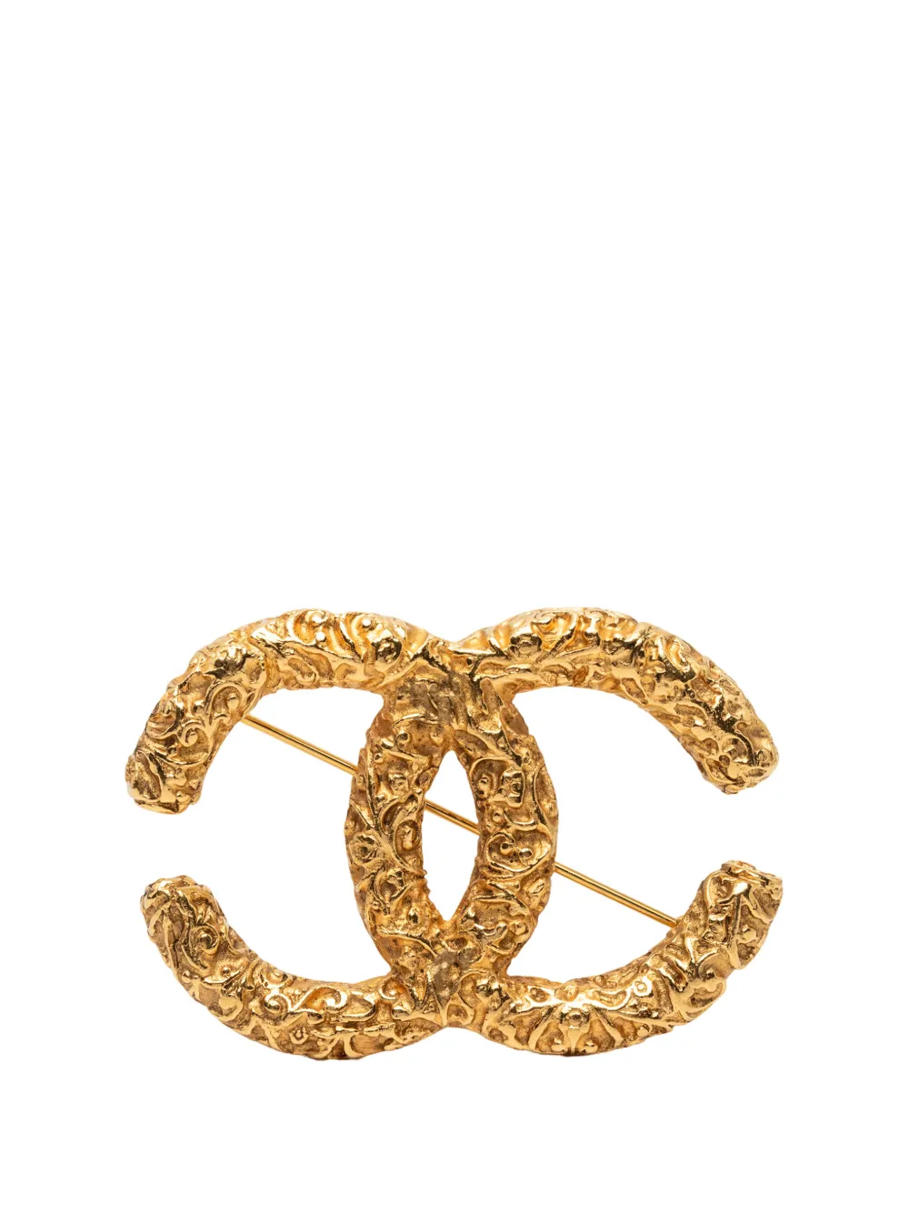 CHANEL Pre-Owned 1993 CC Gold Plated Baroque Embossed Brooch costume brooch