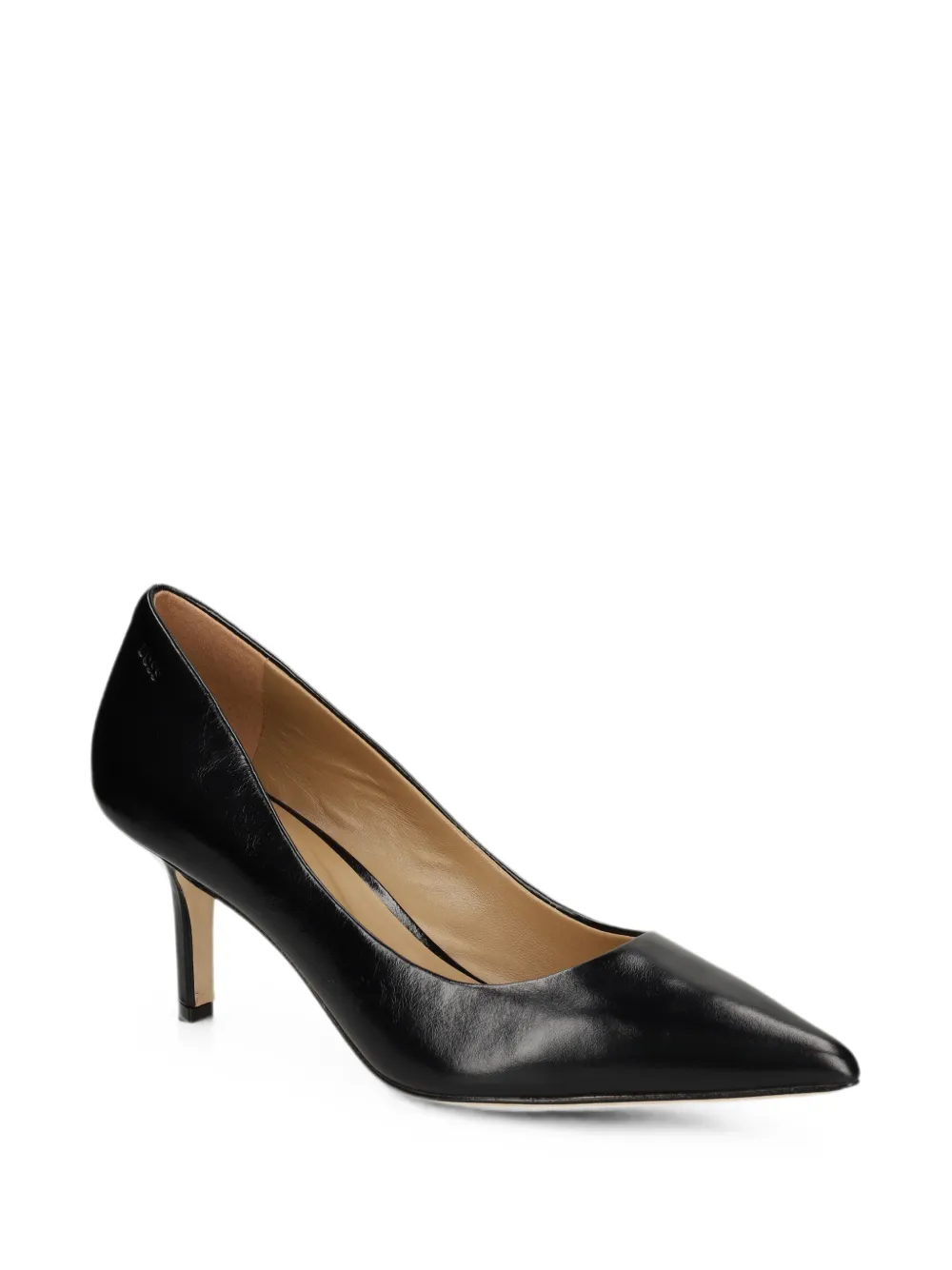 BOSS Miah heeled leather pumps with de ed logo Zwart