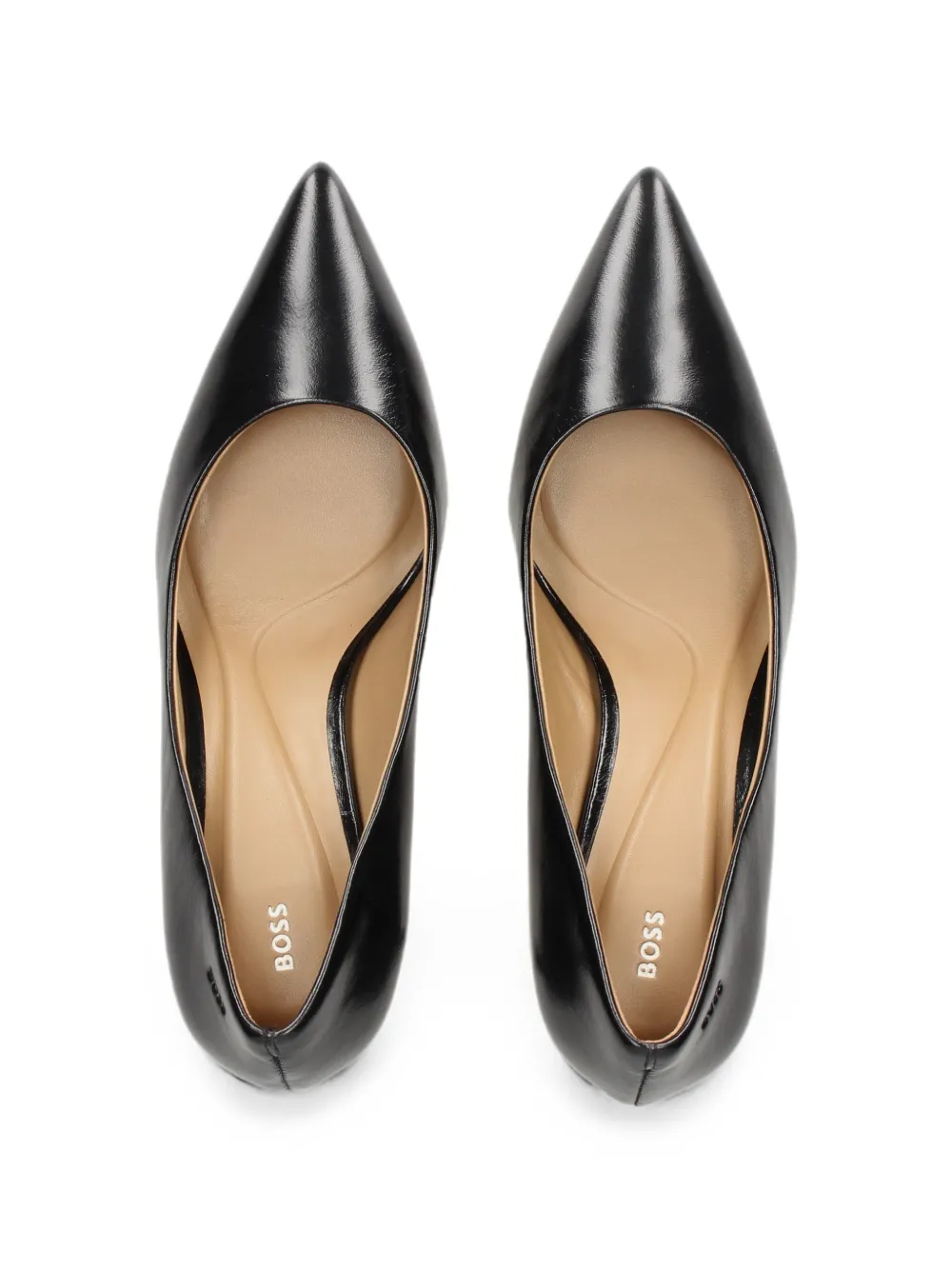 BOSS Miah heeled leather pumps with de ed logo Zwart