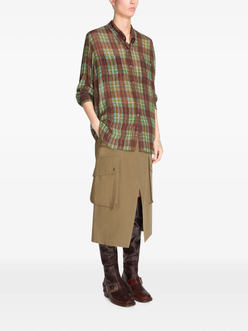 DRIES VAN NOTEN loose lurex shirt Rood
