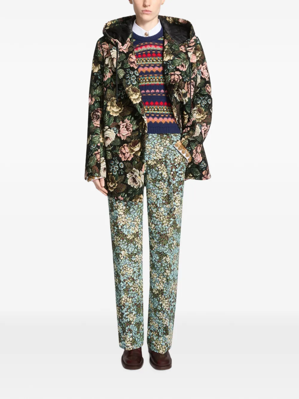 DRIES VAN NOTEN Sailorjas met capuchon en bloemen-print Zwart