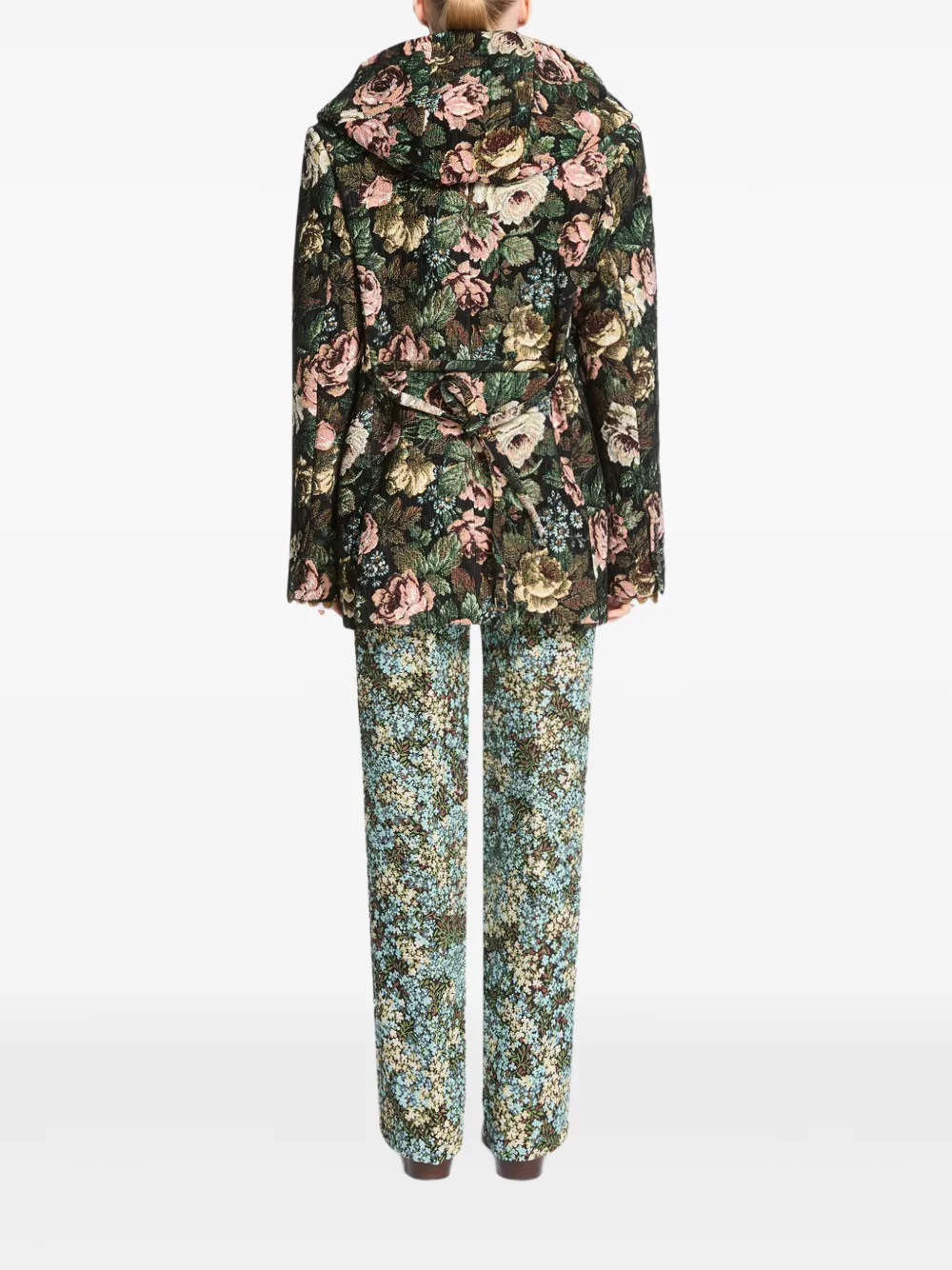 DRIES VAN NOTEN Sailorjas met capuchon en bloemen-print Zwart