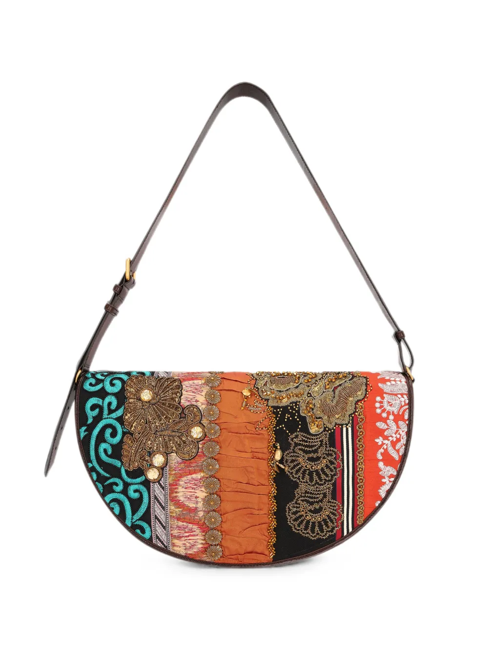 DRIES VAN NOTEN Borsa a tracolla grande con ricamo - Marrone
