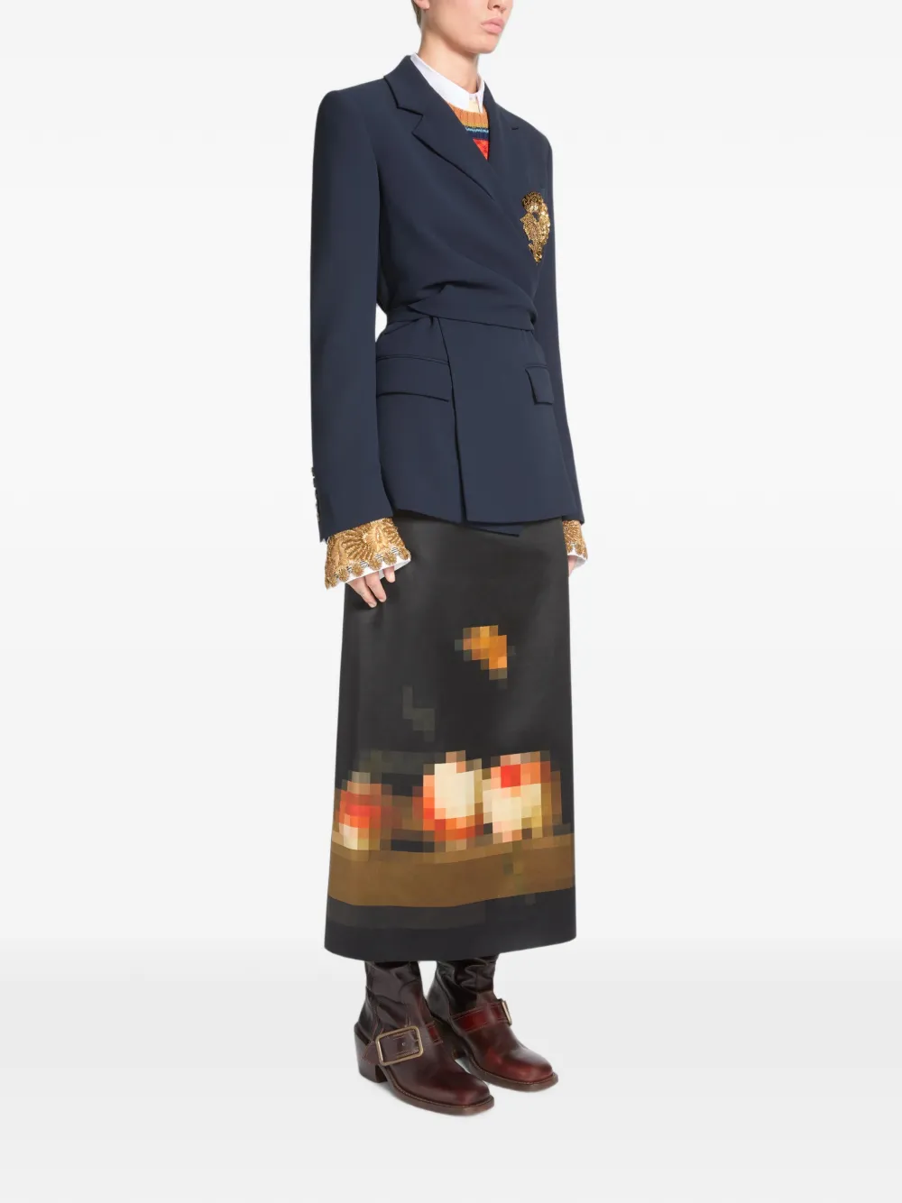 DRIES VAN NOTEN Crêpe blazer met borduurwerk Blauw