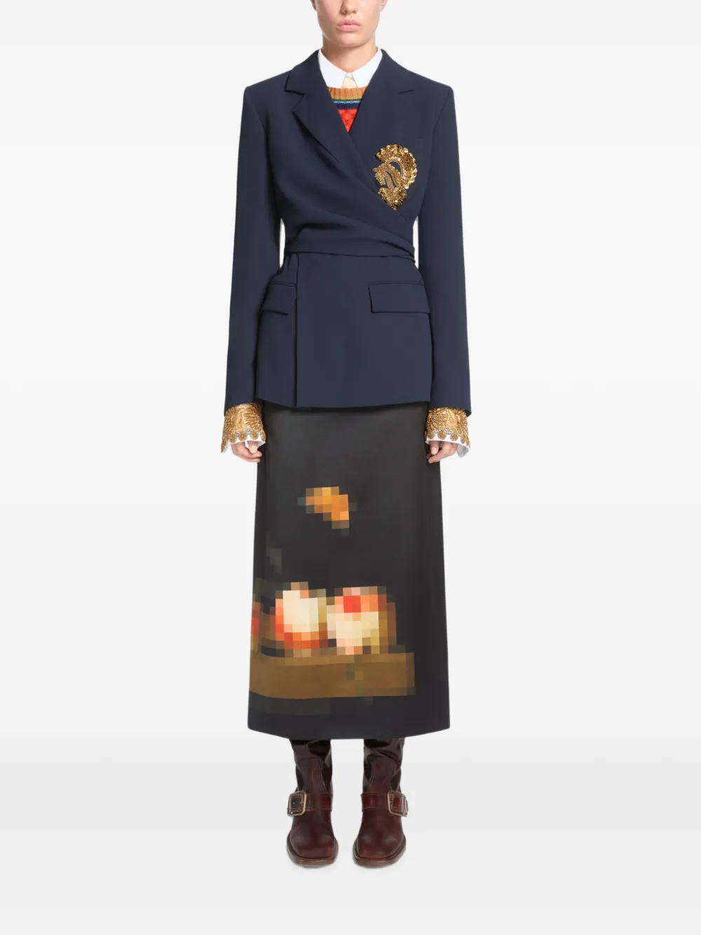 DRIES VAN NOTEN Crêpe blazer met borduurwerk Blauw