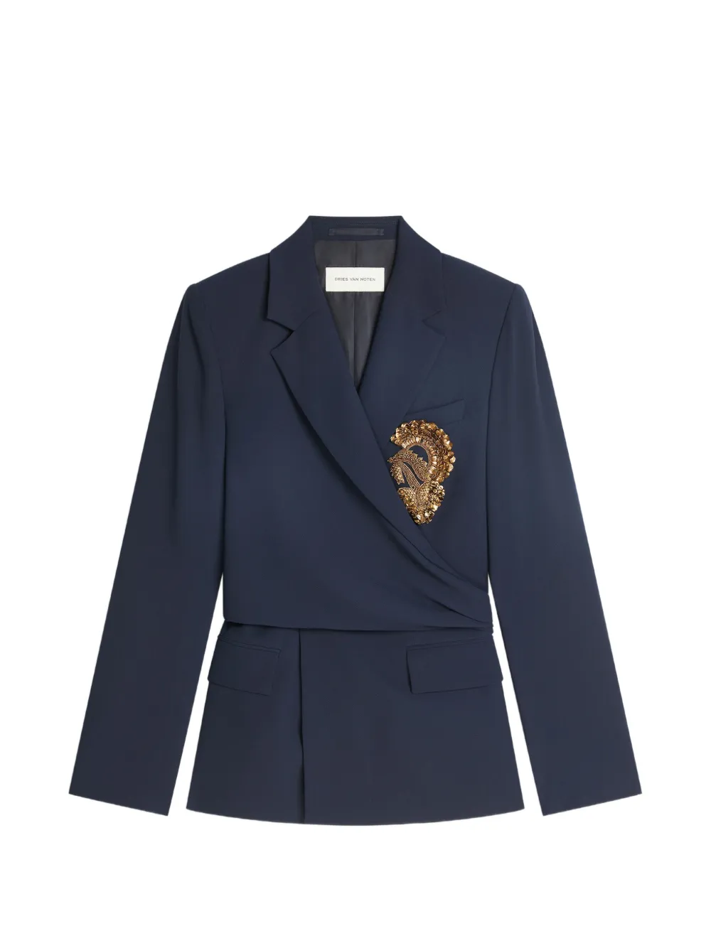 Dries Van Noten Embroidered Crepe Blazer In Blue