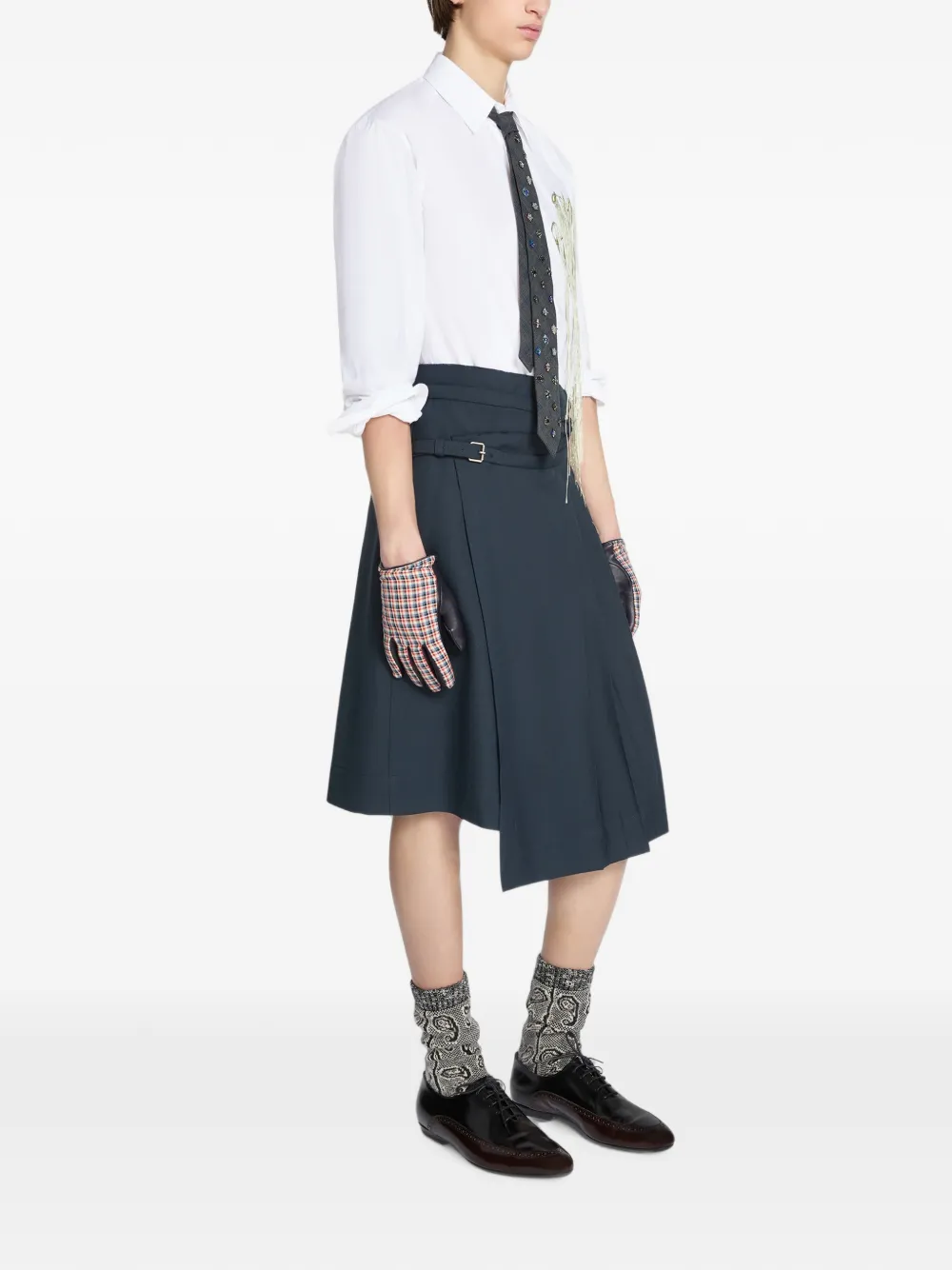 DRIES VAN NOTEN Wollen kilt met plooien Blauw