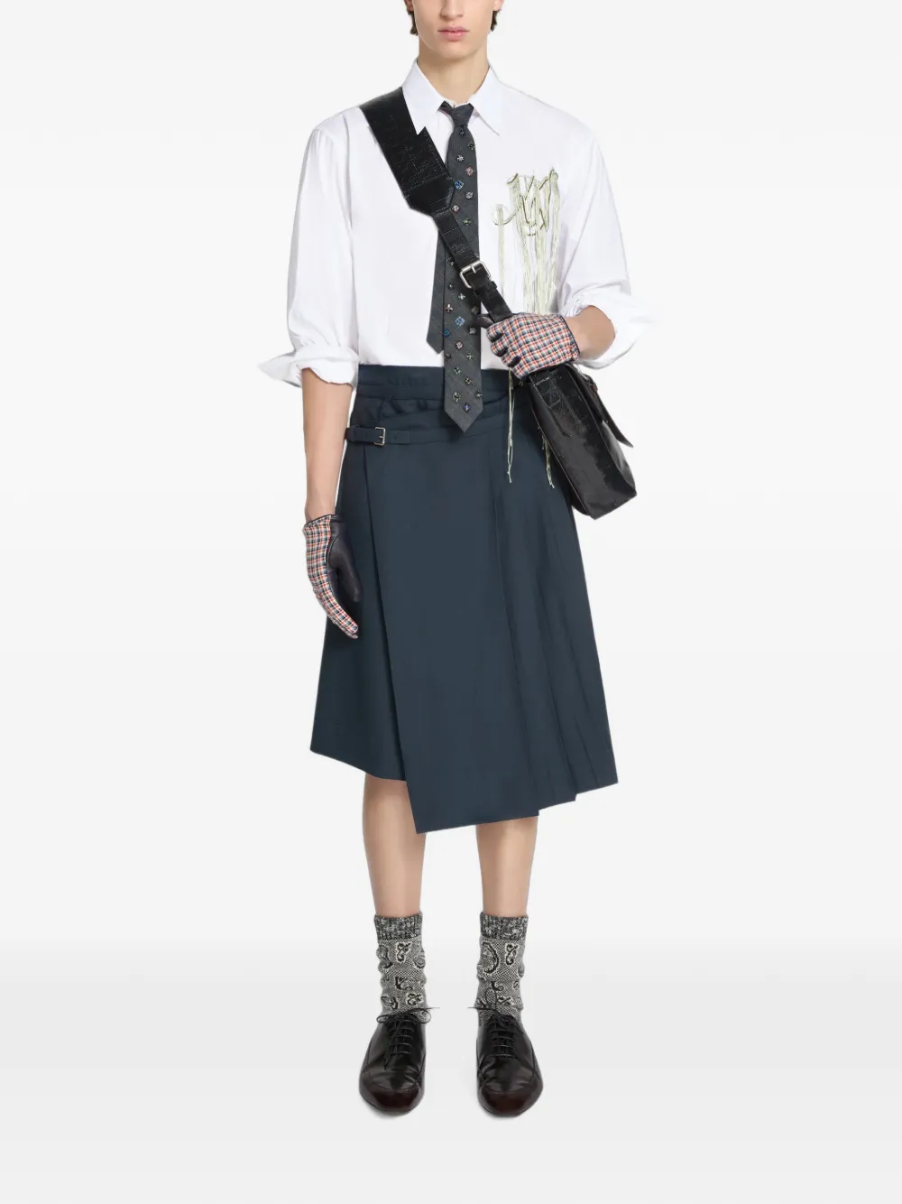 DRIES VAN NOTEN Wollen kilt met plooien Blauw