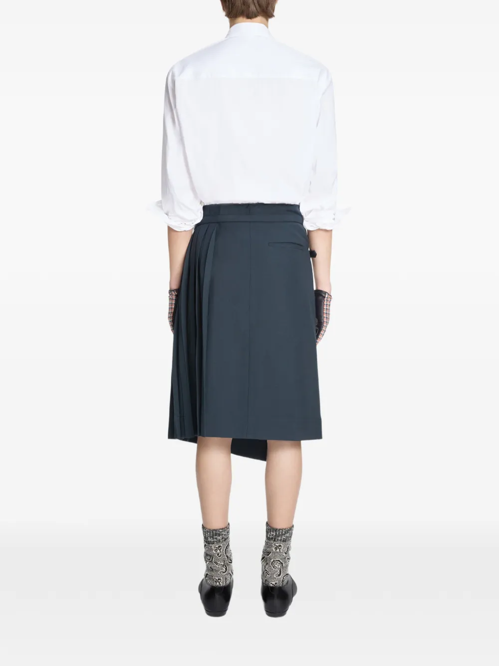 DRIES VAN NOTEN Wollen kilt met plooien Blauw