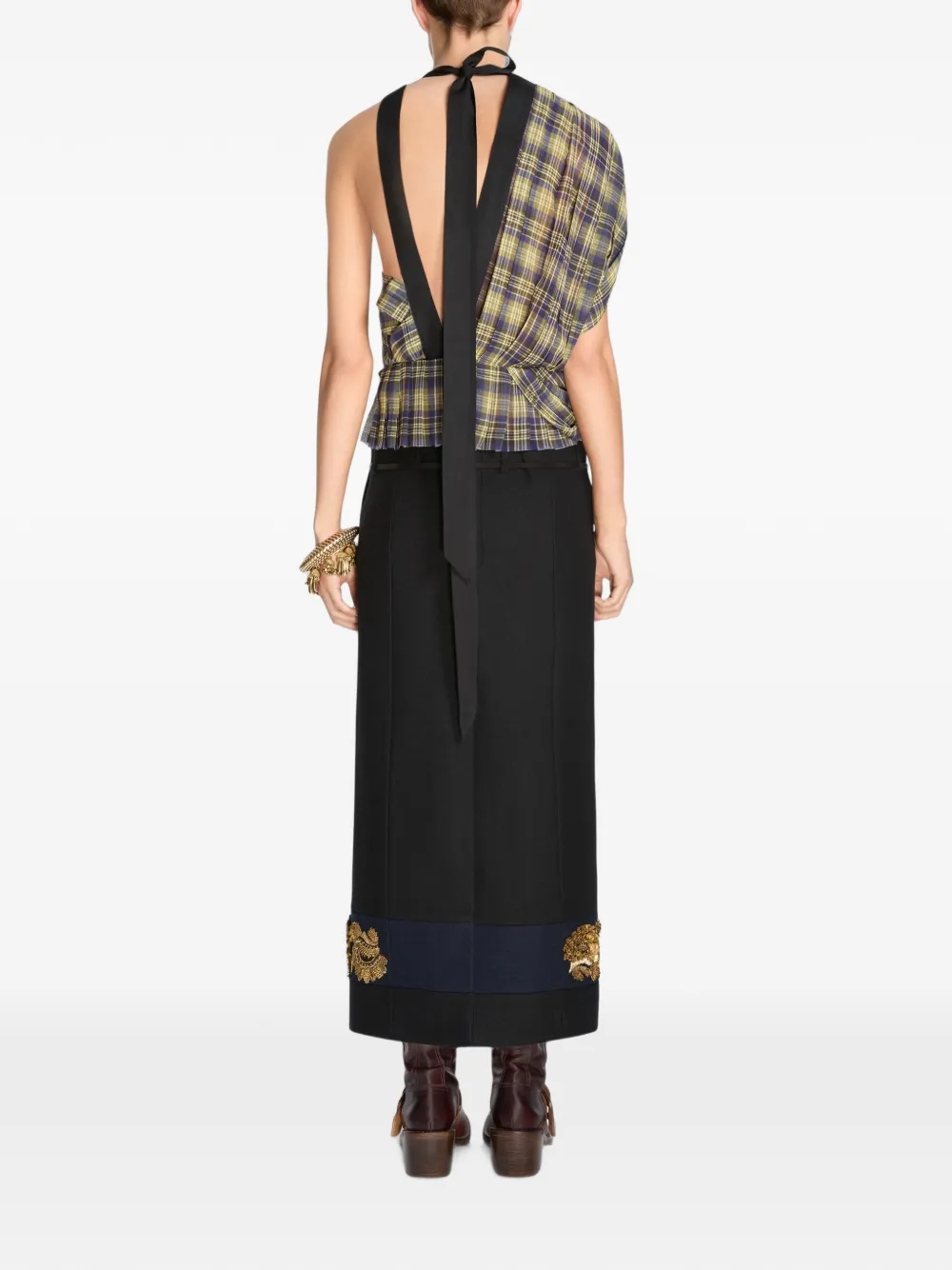 DRIES VAN NOTEN Wollen maxi-rok met borduurwerk Zwart