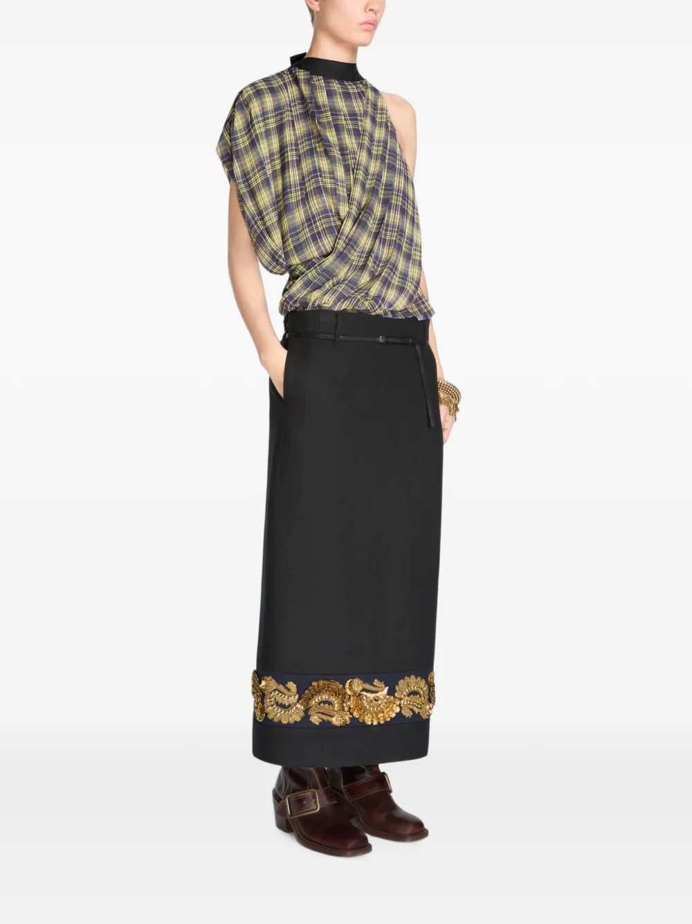 DRIES VAN NOTEN Wollen maxi-rok met borduurwerk Zwart