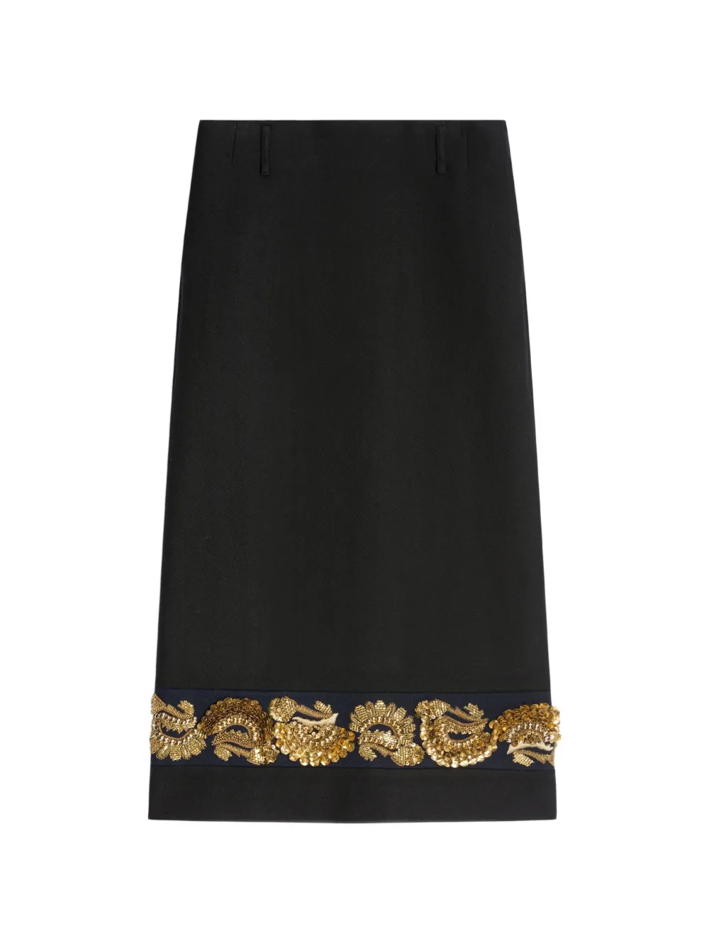 DRIES VAN NOTEN Gonna lunga in lana con ricamo - Nero