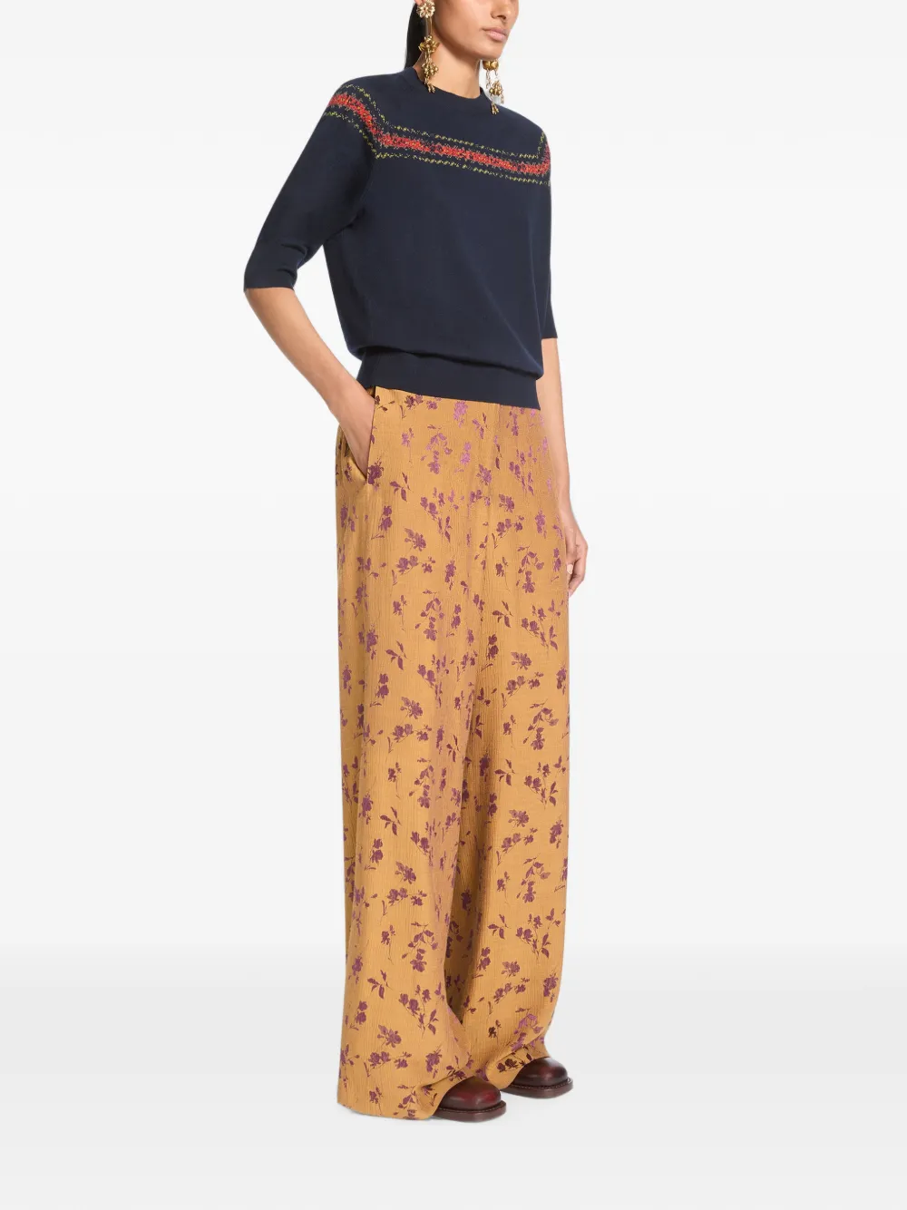 DRIES VAN NOTEN Broek met wijde pijpen en jacquard Geel