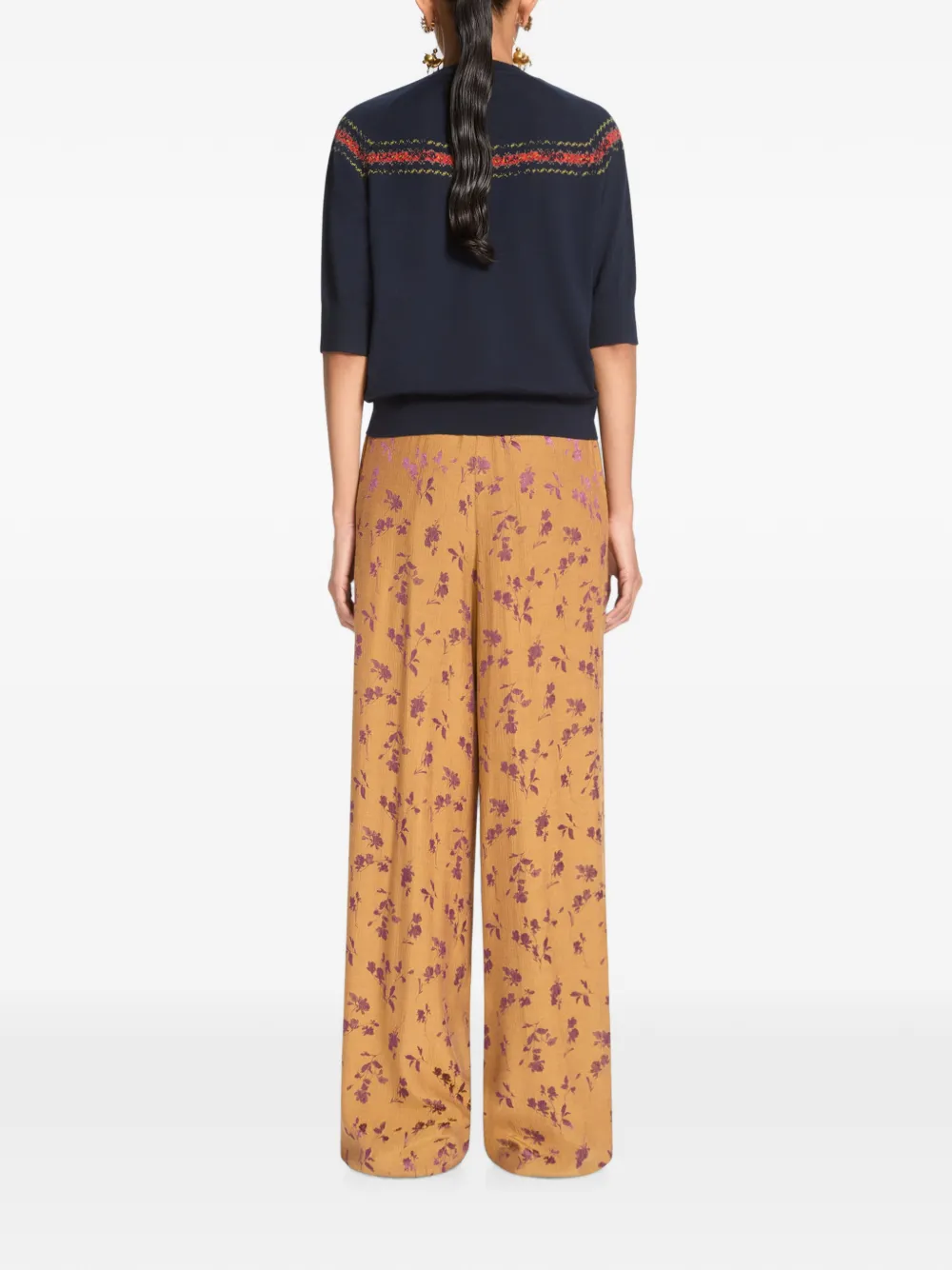 DRIES VAN NOTEN Broek met wijde pijpen en jacquard Geel