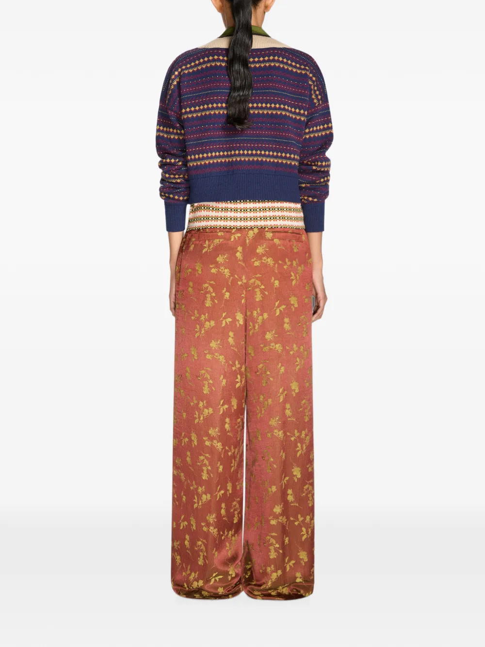 DRIES VAN NOTEN Broek met wijde pijpen en jacquard Bruin