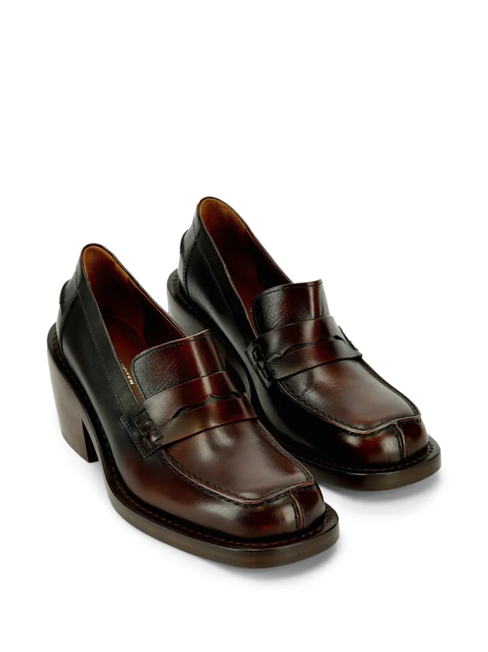 DRIES VAN NOTEN Heeled Leather Loafers in Brown, view 2
