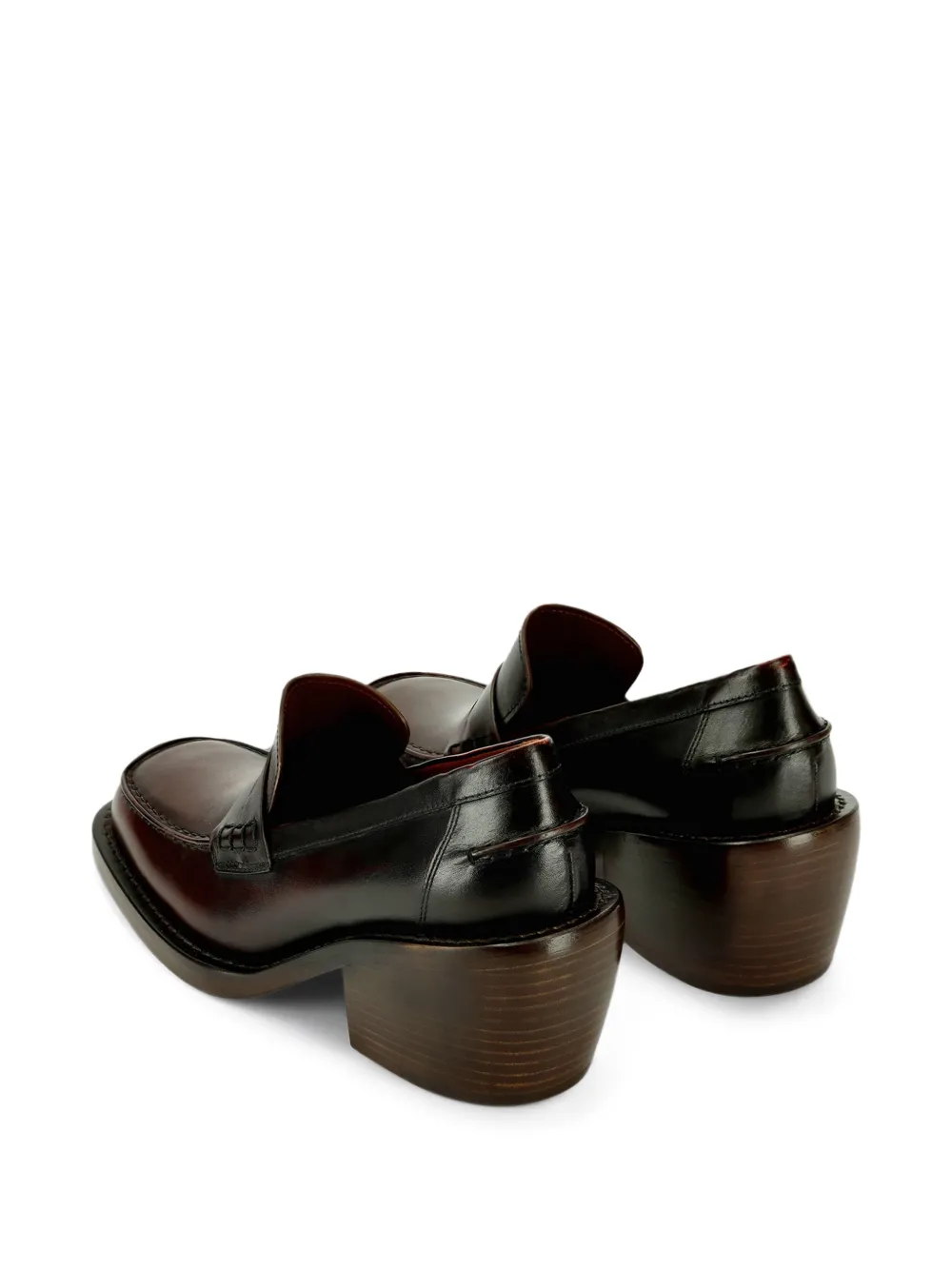 DRIES VAN NOTEN Heeled Leather Loafers in Brown, view 3