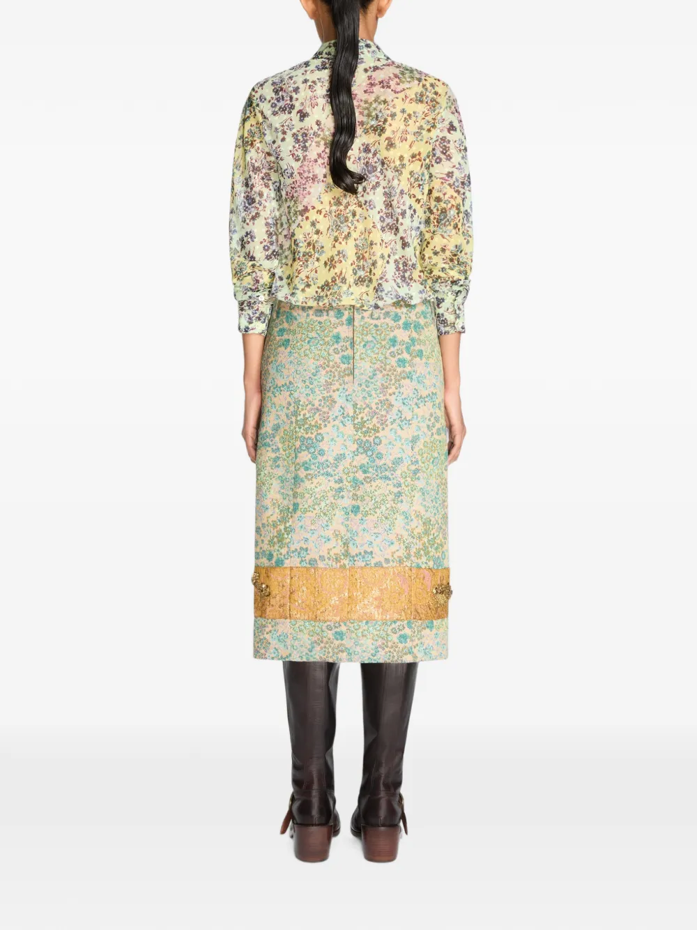 DRIES VAN NOTEN Rok met geborduurde bloemen Beige