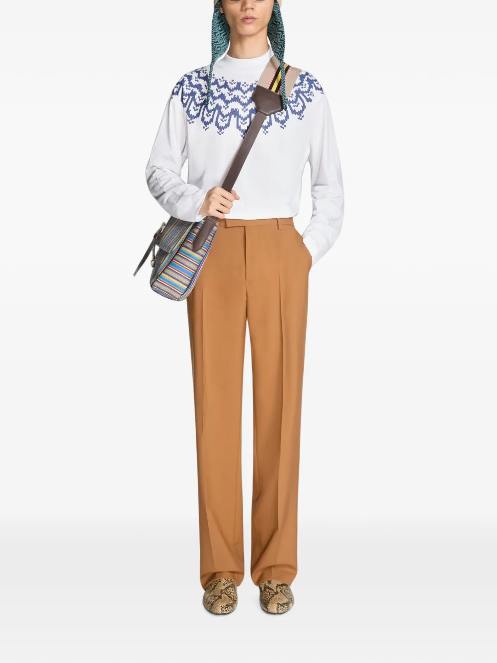 DRIES VAN NOTEN Long Straight-leg Wool Trousers in Orange, view 2