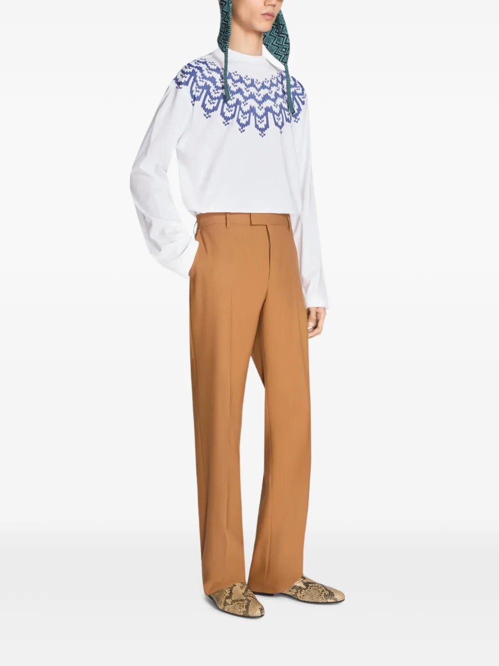 DRIES VAN NOTEN Long Straight-leg Wool Trousers in Orange, view 3