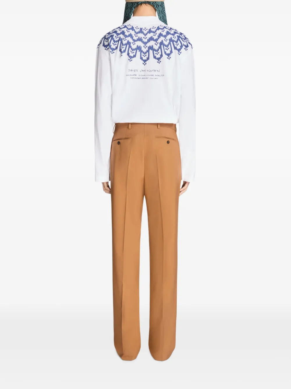 DRIES VAN NOTEN Long Straight-leg Wool Trousers in Orange, view 4