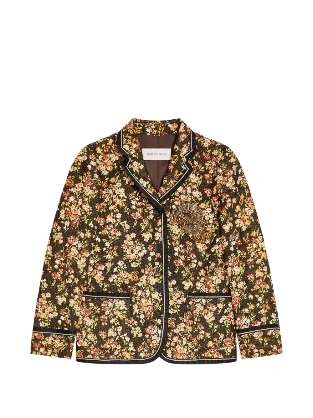 DRIES VAN NOTEN Kastiger Blazer mit Blumen - Braun