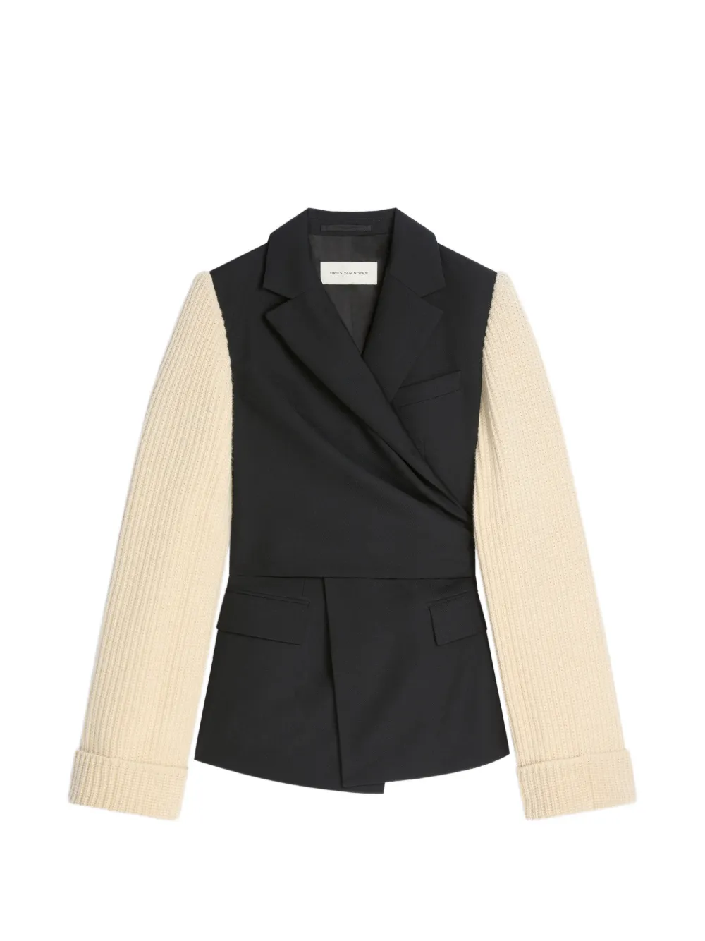 Dries Van Noten Knitted-sleeves Wool Blazer In Black