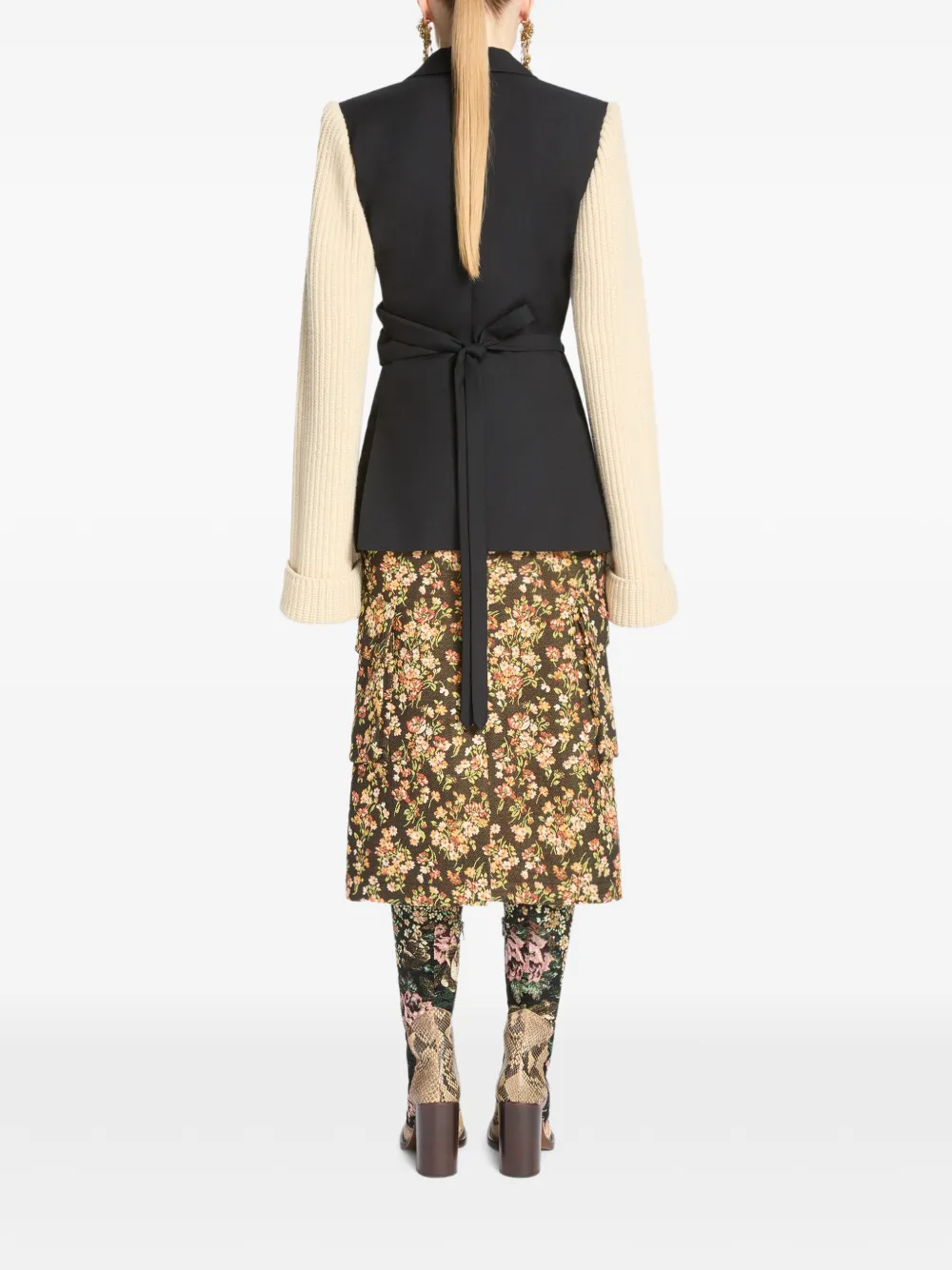 DRIES VAN NOTEN Wollen blazer met gebreide mouwen Zwart