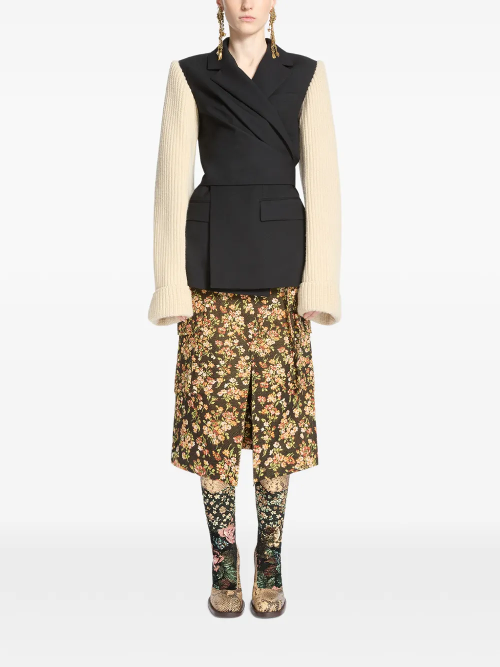 DRIES VAN NOTEN Wollen blazer met gebreide mouwen Zwart