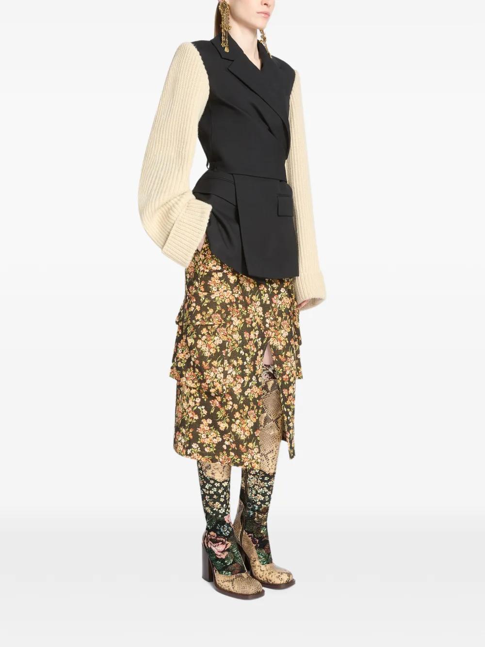 DRIES VAN NOTEN Wollen blazer met gebreide mouwen Zwart