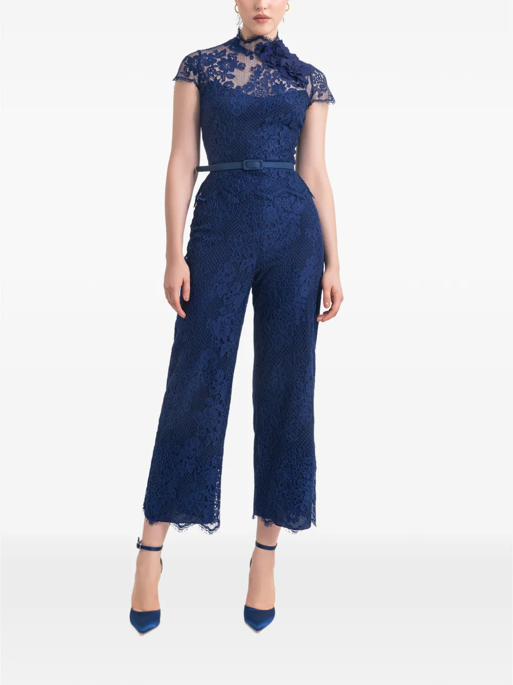 Gemy Maalouf Top met bloemenkant Blauw