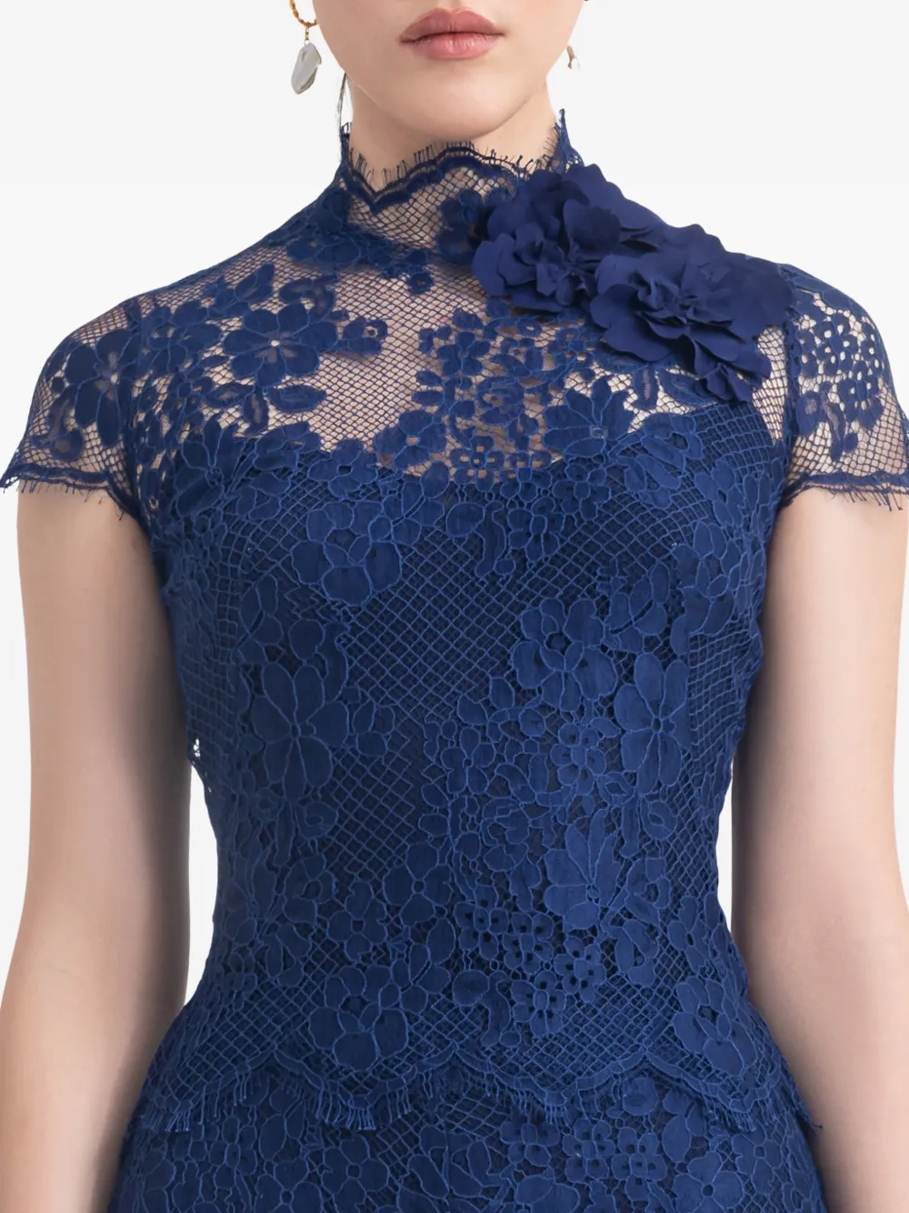 Gemy Maalouf Top met bloemenkant Blauw