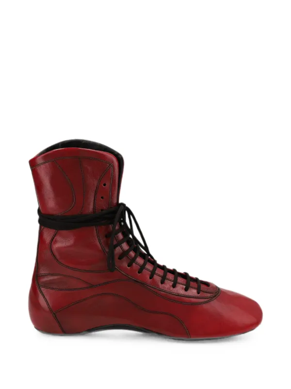 Dries Van Noten Leather High Top Sneakers in Red
