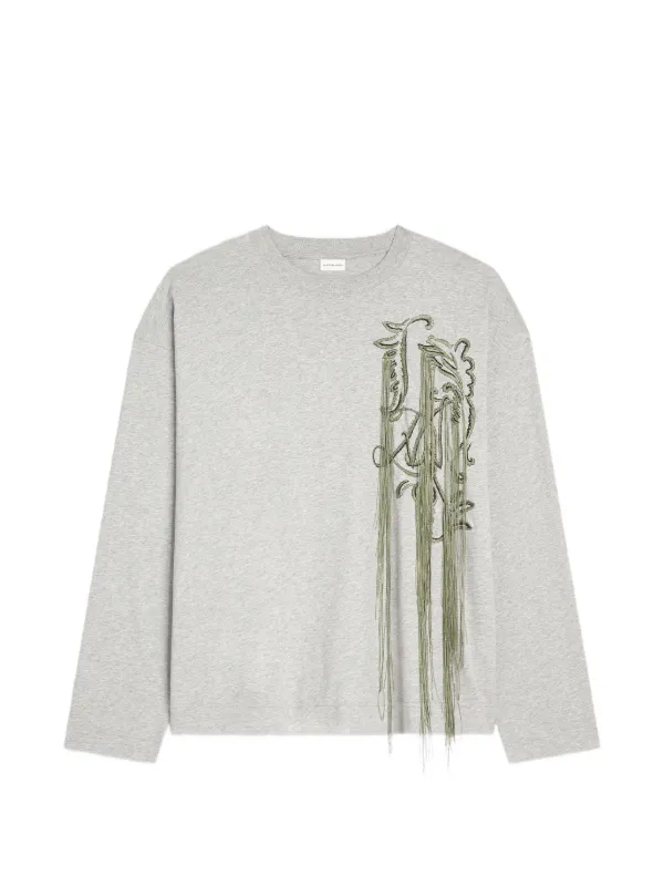 Dries Van Noten Embroidered Cotton T-shirt in Grey