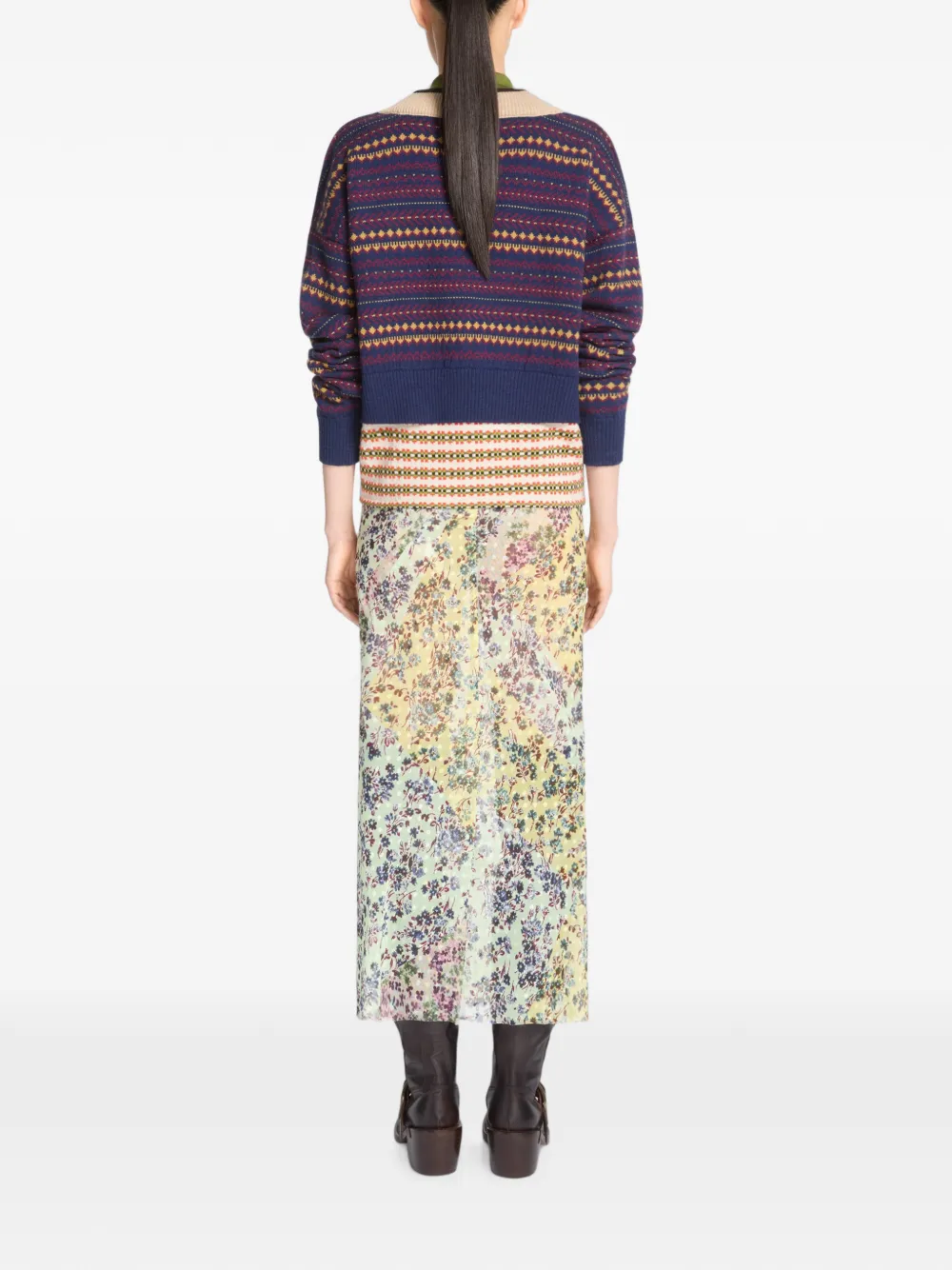 DRIES VAN NOTEN Jacquard Midi Skirt in Green, view 4