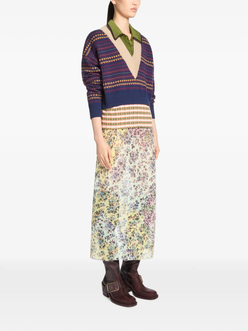 DRIES VAN NOTEN Jacquard Midi Skirt in Green, view 3
