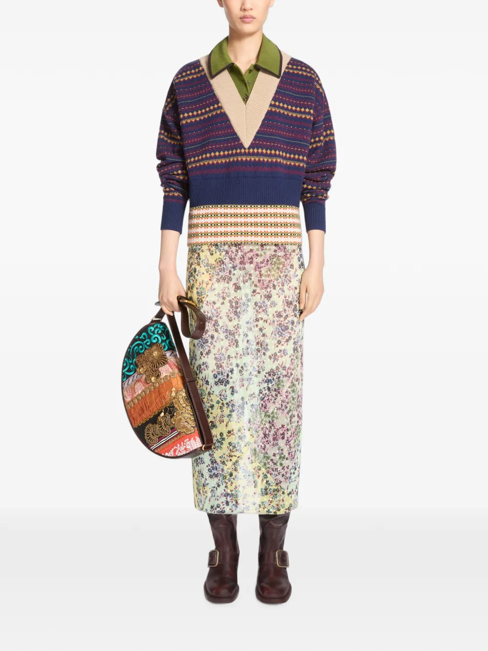 DRIES VAN NOTEN Jacquard Midi Skirt in Green, view 2