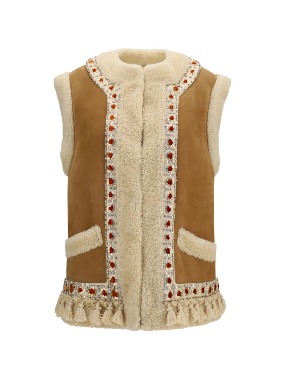 Valentino Garavani embellished tassel-trim gilet - Braun